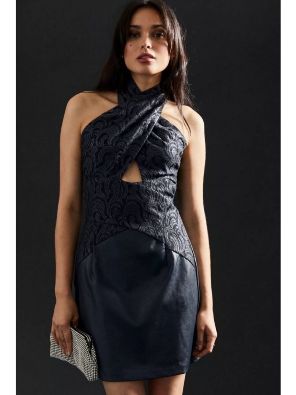 NEW $198 Anthropologie Eva Franco Faux Leather Lace Cutout Backless Mini Dress 2